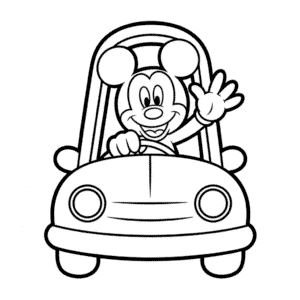 Disegno Facile di Topolino in Auto