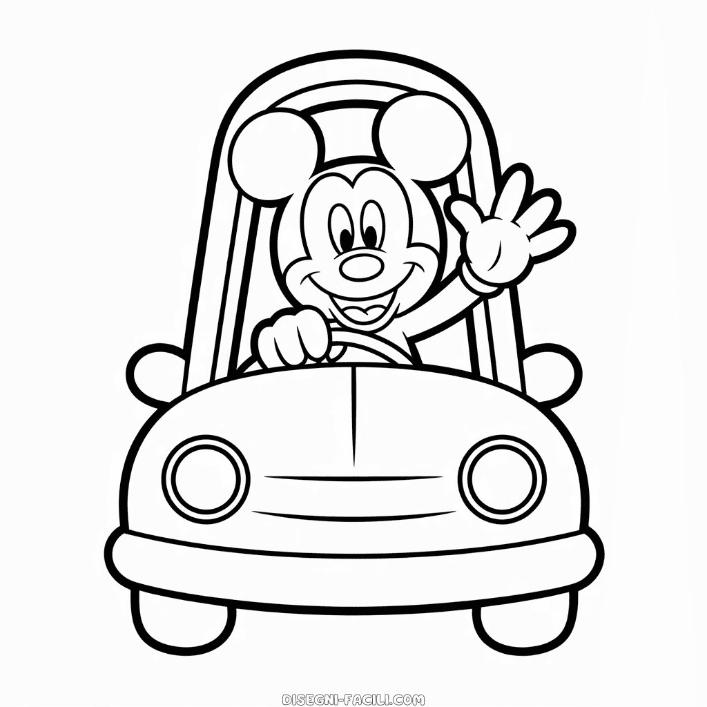 Disegno Facile di Topolino in Auto