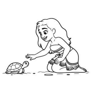 Disegno Facile di Vaiana con Tartaruga