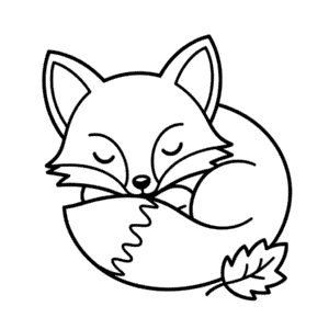 Disegno Facile di Volpe Carina Che Dorme in Autunno