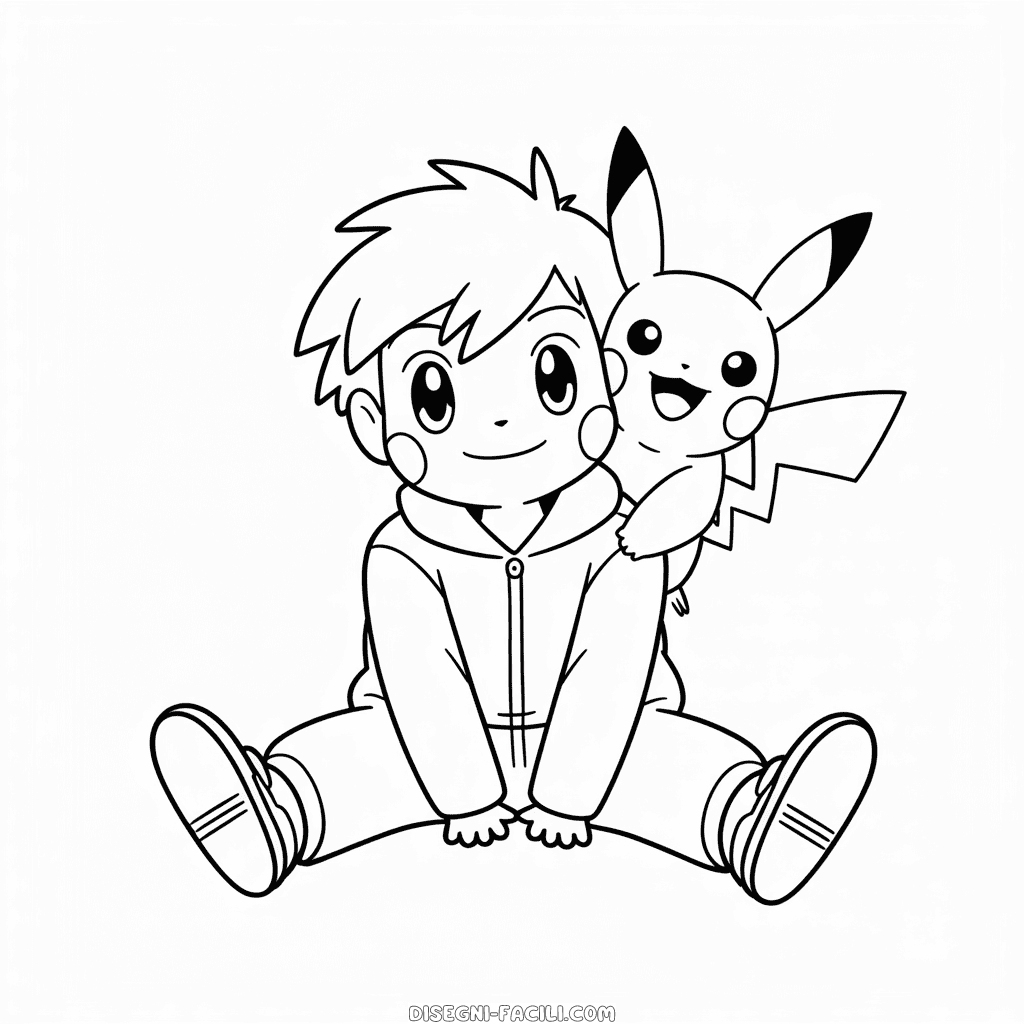 Disegno Facile di Ash Ketchum con Pikachu Pokémon