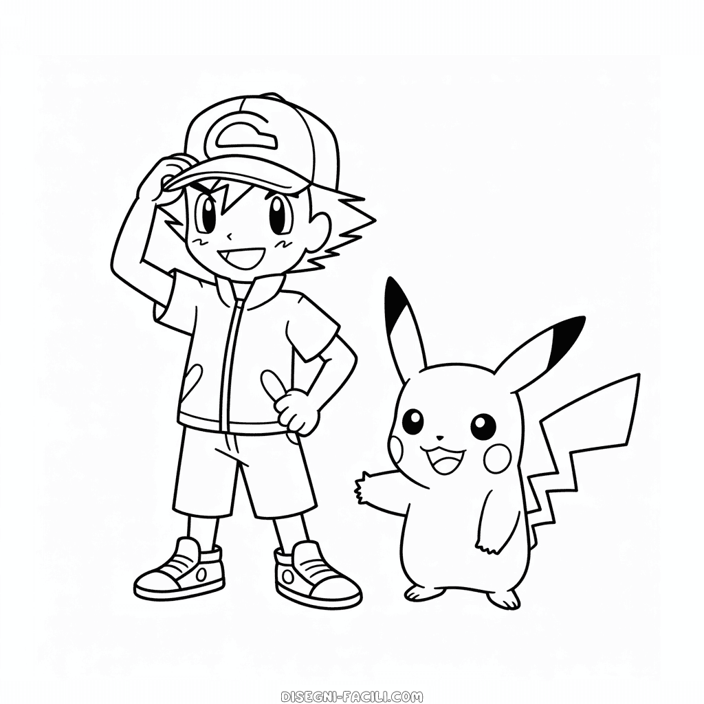 Disegno Facile di Ash Ketchum e Pikachu