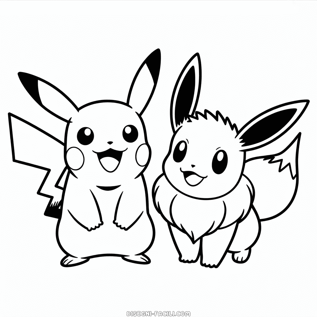 Disegno Facile di Eevee e Pikachu