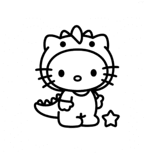 Disegno Facile di Hello Kitty in Costume da Dinosauro