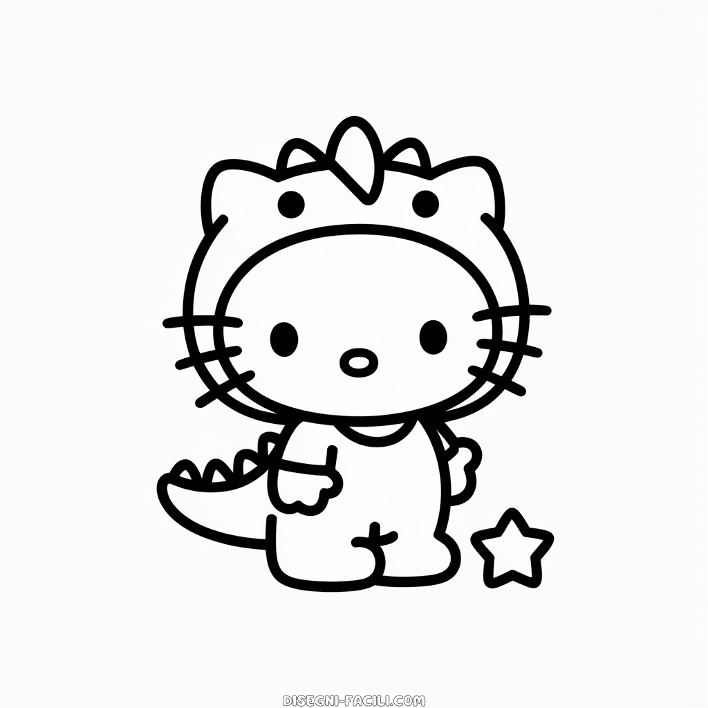 Disegno Facile di Hello Kitty in Costume da Dinosauro