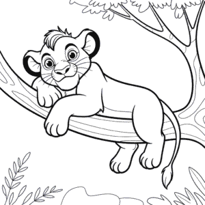 Disegno Facile di Il Re Leone Simba su un Albero