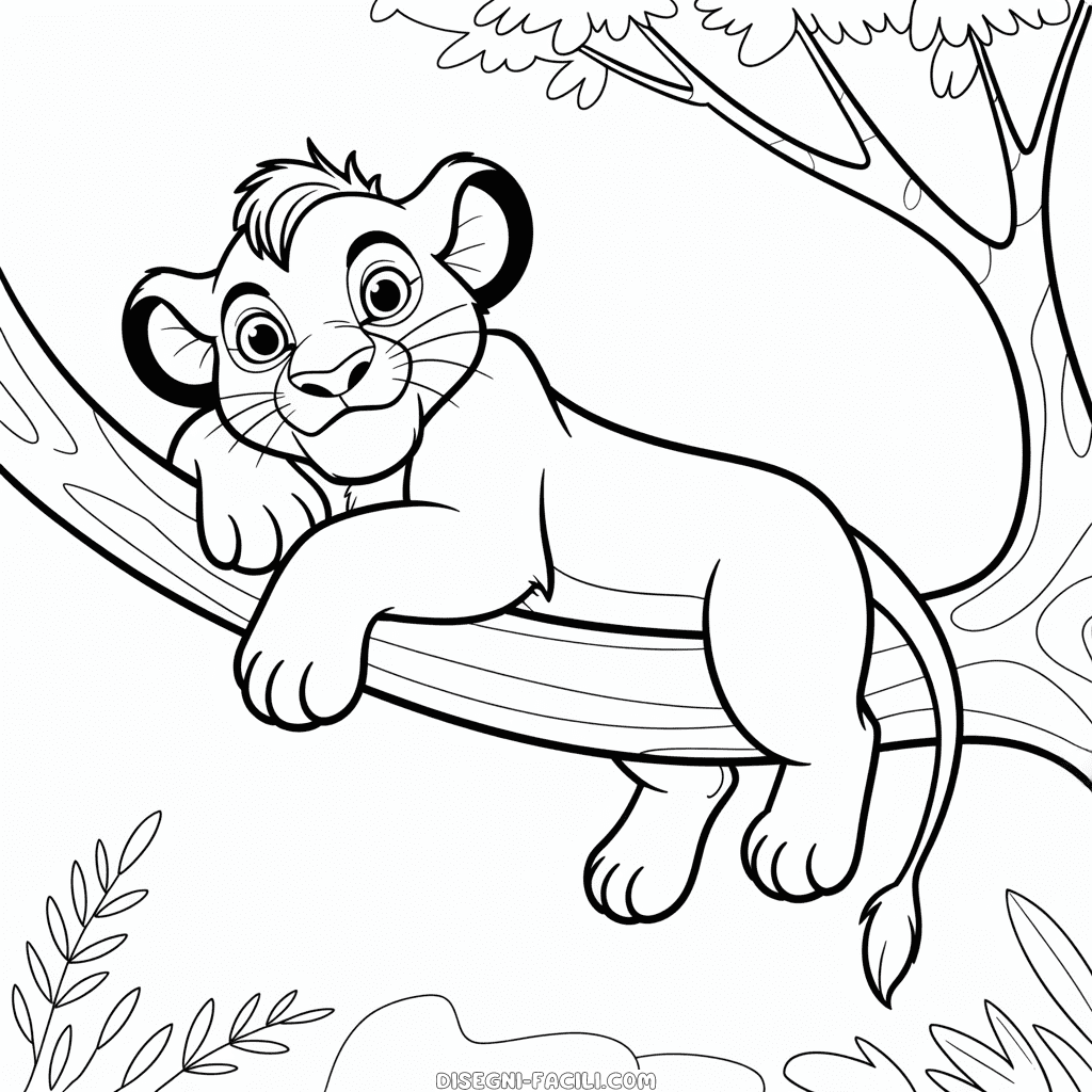 Disegno Facile di Il Re Leone Simba su un Albero