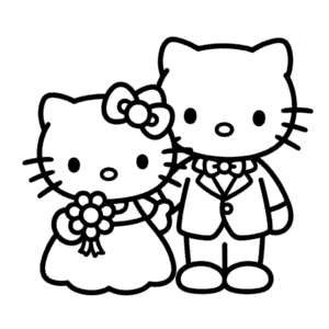 Disegno Facile di Matrimonio di Hello Kitty