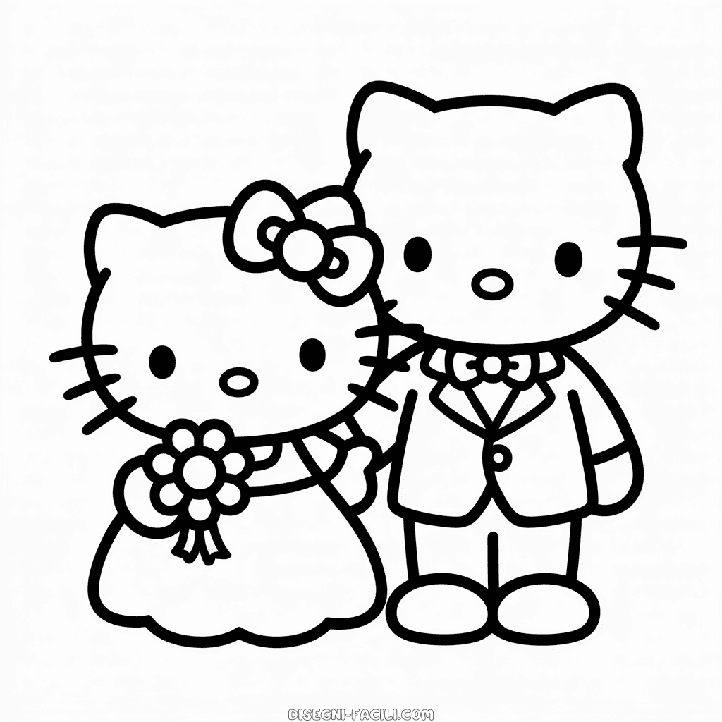 Disegno Facile di Matrimonio di Hello Kitty