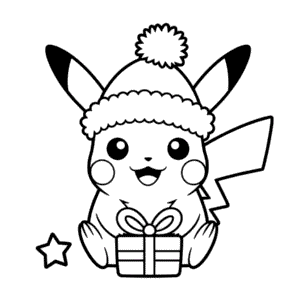 Disegno Facile di Pikachu con Cappello di Natale