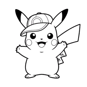 Disegno Facile di Pikachu con il Cappello di Ash