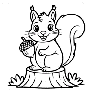 Disegno Facile di Scoiattolo in Autunno