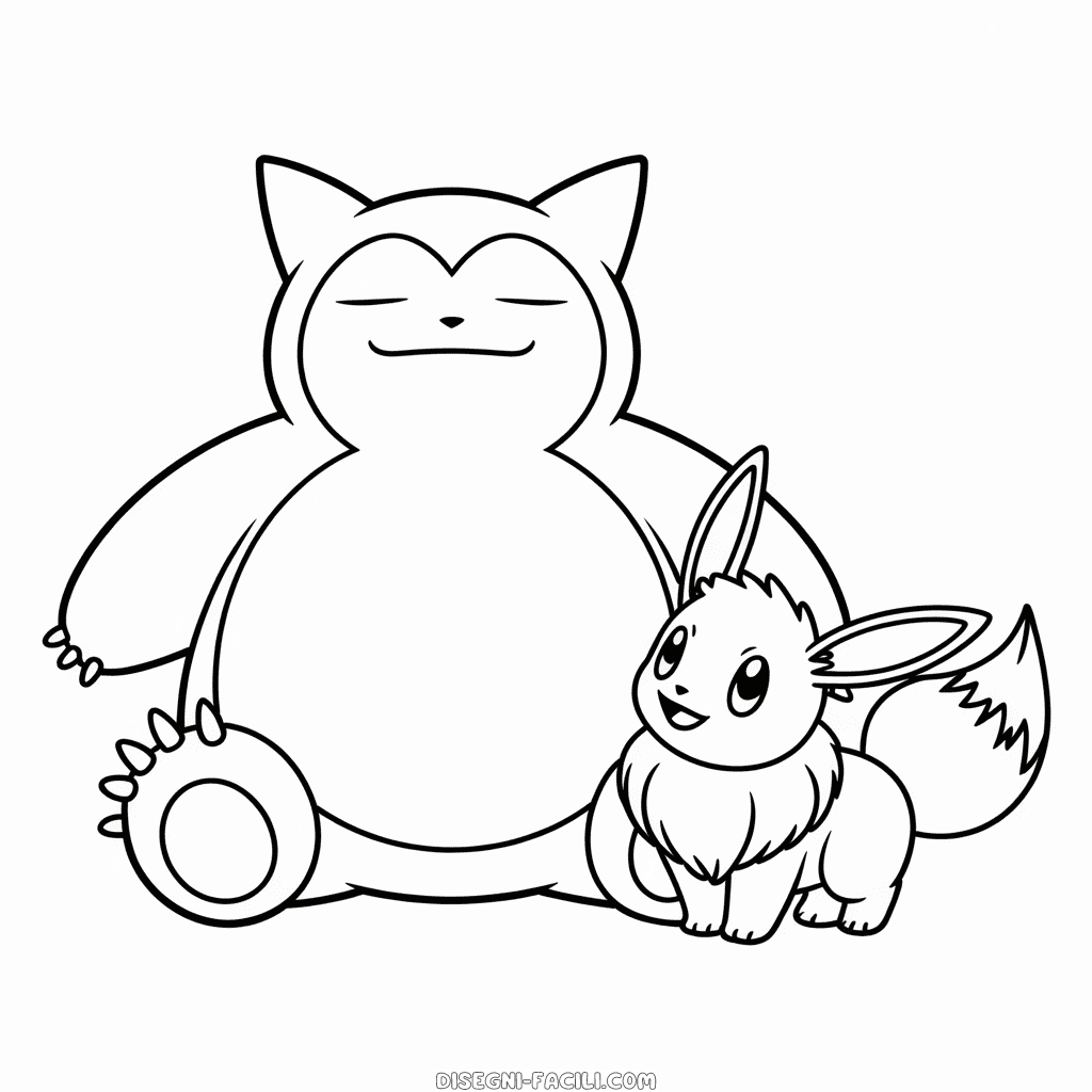 Disegno Facile di Snorlax e Eevee
