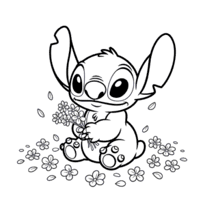 Disegno Facile di Stitch con i fiori