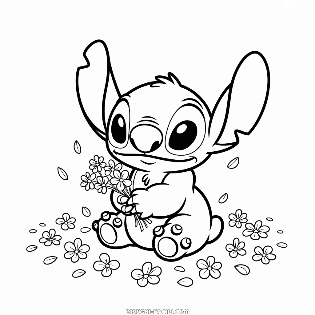 Disegno Facile di Stitch con i fiori