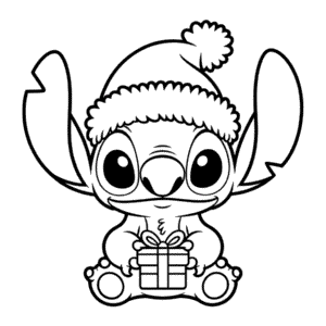 Disegno Facile di Stitch con il Cappello di Natale
