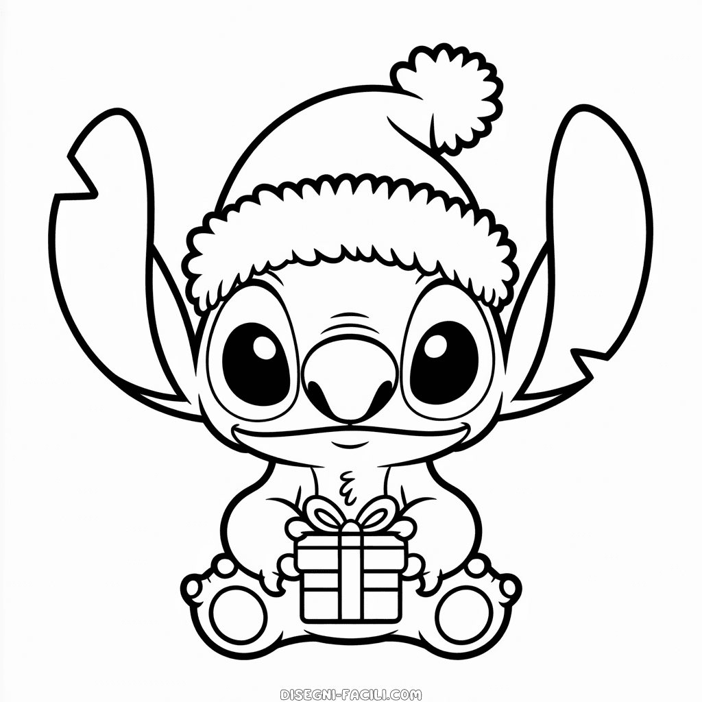 Disegno Facile di Stitch con il Cappello di Natale