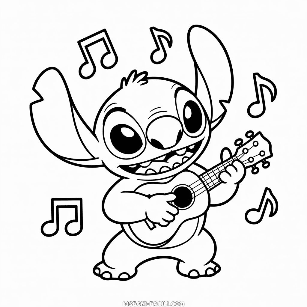 Disegno Facile di Stitch Suona la Chitarra